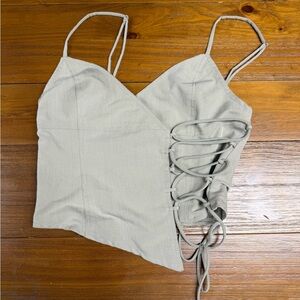 Gray Lace-Up Women's Top